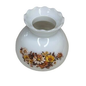 VINTAGE 60'S-70'S SCHOOLHOUSE OPAL/MILK GLASS WITH PAINTED FLORAL LAMP SHADE